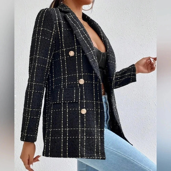 Plaid Double Breasted Tweed Blazer - Picture 3 of 7